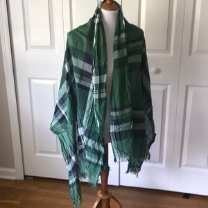 Green and blue j crew tartan scarf/shawl